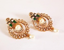 Gold Plated South Indian Earrings, Technique : Handmade