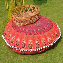 Red Peacock Round Mandala Tapestry Floor, Feature : washable cushion cover