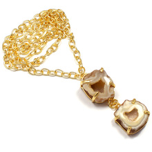 22 Carat Gold Plated Geode Agate Simple Chain Vintage Beautiful l Necklace