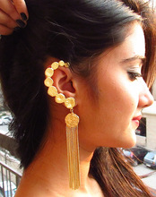 Gold Hammered Metal Ear Cuffs with Chains