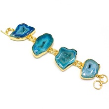 Gold Plated Agate Slice Charms Simple Bracelets