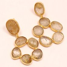 Rutiled Quartz Round Circle With Hole Beautiful Vintage Statement Earring