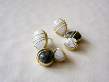 White And Black Rainbow Cabchons Handmade Earring