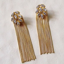 Zircons Cluster Earrings with Gold Chain, Gender : Women's