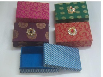 Brocade Fabric Covered Boxes with Fancy Embellishment
