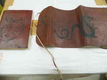 scroll leather journals made with custom silk screen printed covers