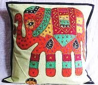 Square Boho Elephant Patch Cushion Cover, for Decorative, Pattern : Embroidered