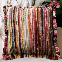 Square 100% Cotton Chindi Rag Cushion Cover, for Car, Chair, Decorative, Seat, Style : Traditional