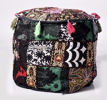 Patchwork Embroidery Design Ethnic Ottoman Pouf Cover