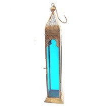 Tall Moroccan Gold Hanging Lantern