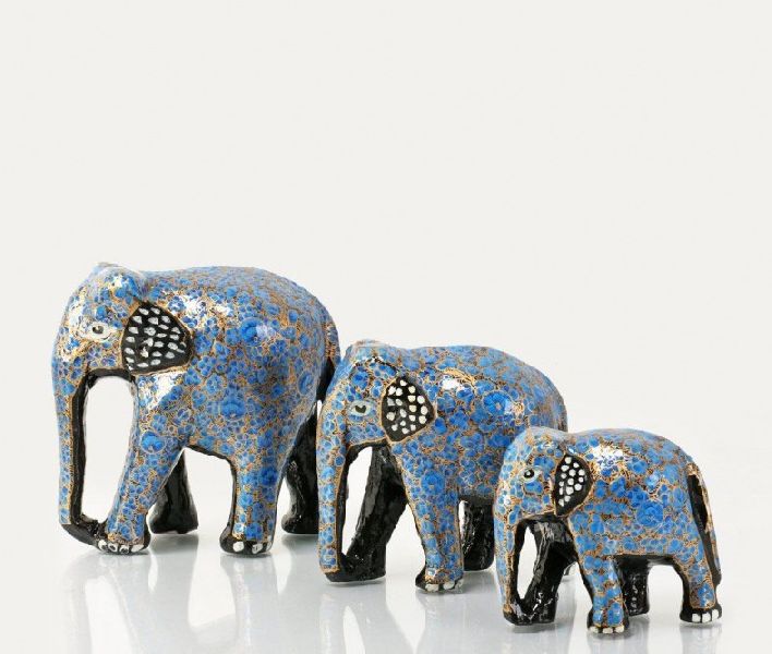 Paper Mache Elephants (Set of 3), Color : Assorted