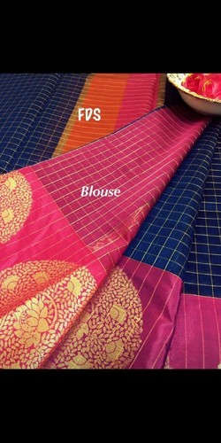 Ladies Check Party Wear Cotton Saree, Pattern : Checked