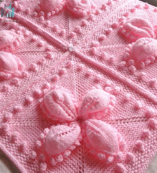 Baby pink Hand Knitted Crochet baby blanket