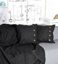 Deep Black Linen Throw Set