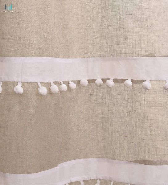 Drape striped pompom lace Linen curtain