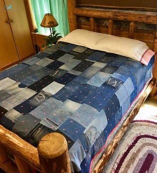 Floral Queen Size Denim Jean Quilt