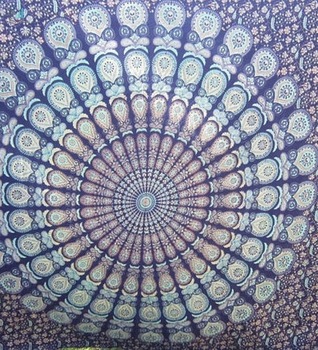 Handmade Print Blue Peacock Mandala