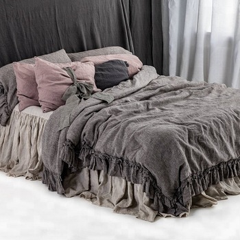 Linen Bedding Set With Double Ruffles Duvet Cover Manufacturer In