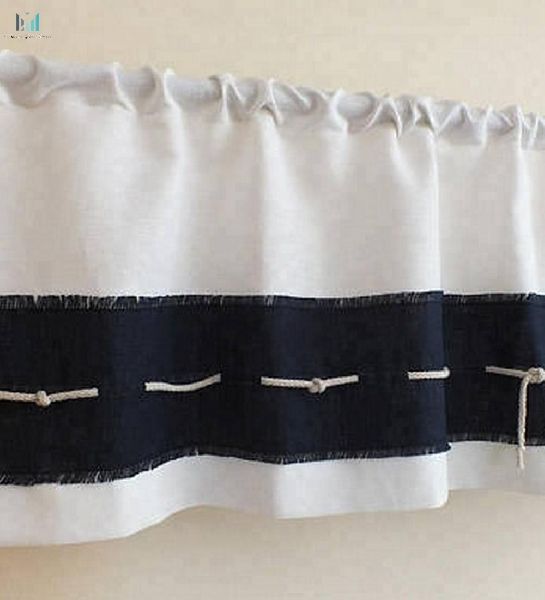 Nautical White navy linen curtain