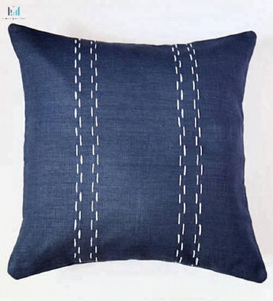 Navy Double Parallel Lines Cushion Cover
