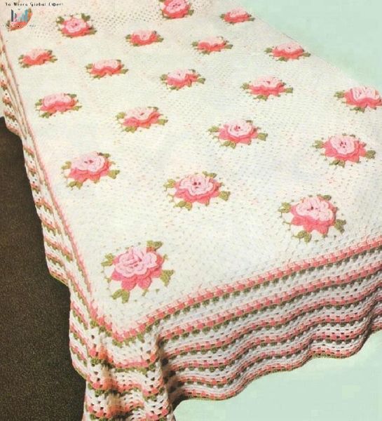 Rose Flower Knitted Crochet Bed spread