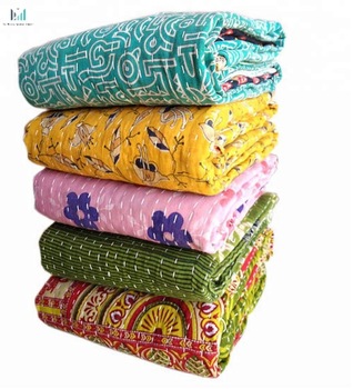 Twin Size Stripe Design Throw Cotton Kantha Bedspread