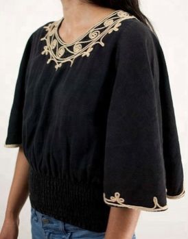 Twine Pipping Cotton Flutter Sleeve Shirt