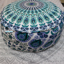 Hippie Peacock Mandala Pouf, Size : 22 inch x 13 inch, 17 x 13 inches