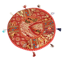 Round Vintage Embroidered Patchwork Pillow, for Car, Chair, Decorative, Seat, Technics : Handmade