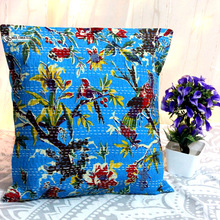 Turquoise Bird kantha Cushion Cover