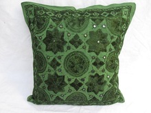 embroidered mirror work cushion cover