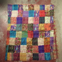 Gujrat Handicraft Printed patchwork silk scarves, Style : Handmade Long Scrape