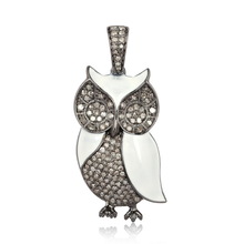 Diamond White Enamel Owl Pendant