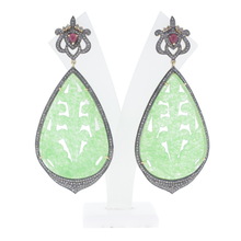 Green Jade and Ruby Dangle Earrings, Occasion : Anniversary