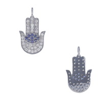 Pave Diamond Blue Sapphire Fatima Hand Pendant