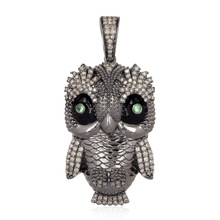 Pave Diamond Owl Green Gemstone Pendant