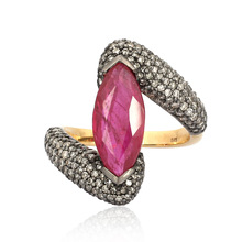 Pave Diamond Ruby Marquise Gemstone Ring, Occasion : Anniversary, Engagement, Gift, Party, Wedding