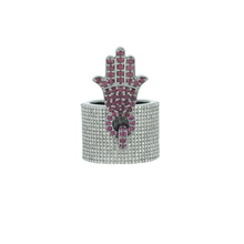 Hamsa Charm Pave Diamond Ring, Size : 34X22 MM