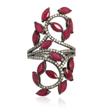Ruby Gemstone Silver Ring, Size : 35.5X20.5 MM