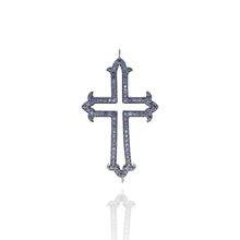 Silver Blue Sapphire Gemstone Cross Pendant, Size : 57X31 MM