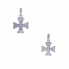 Silver Natural Diamond Cross Charm Pendant, Size : 12 mm