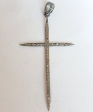 Kiranbeads Diamond Cross Charm Pendant, Size : 60x35mm