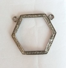Silver Pave Diamond Hexagon Pendant, Occasion : Gift