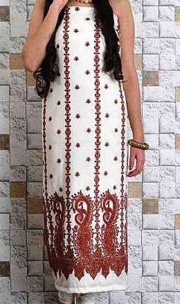 White  Kashmiri Embroidered Unstitched Suit Fabric