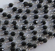 Natural Black Spinal Gemstone Silver Rosary Chain
