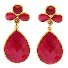 Ruby Multi Size Big Pear Faceted gemstone earrings
