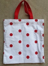 Red Polka Dot cotton Tote Bag,, Style : Handled