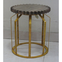 Designer Metal Side Stool With Sun Wooden Top