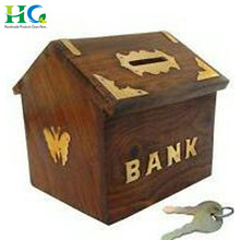 Wooden Carving Piggy Bank Box