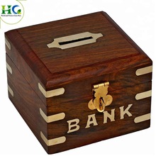 Wooden saving money box, Shape : Square
